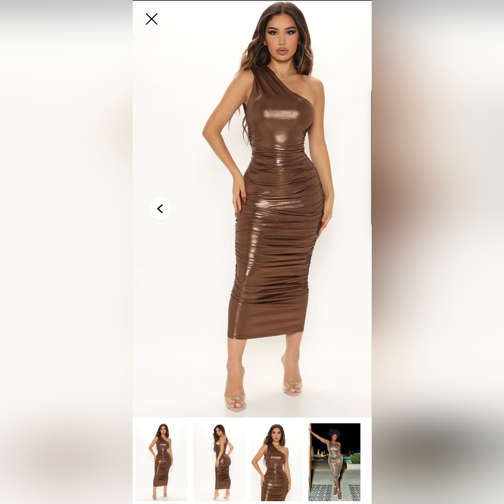 Elegant One-Shoulder Metallic Midi Dress